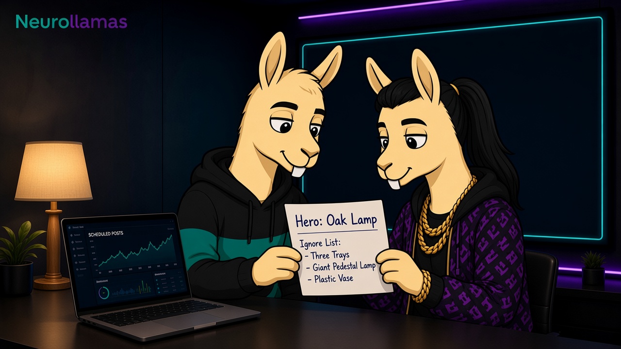 Neurollamas mascots reading a card that names one hero product for the week