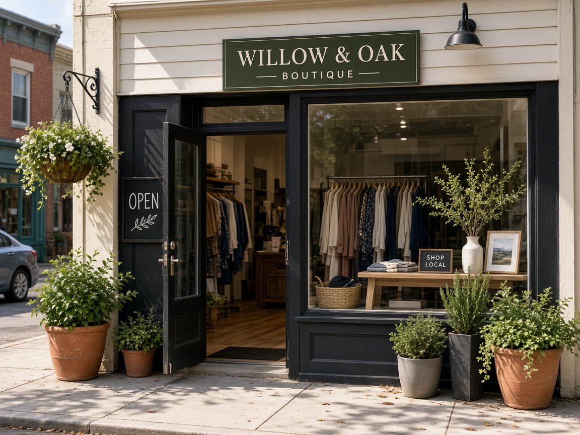 Local boutique storefront on a sunny street for local SEO and Instagram discovery